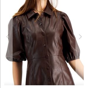 Lucy Paris faux leather button up dress with puff sleeves